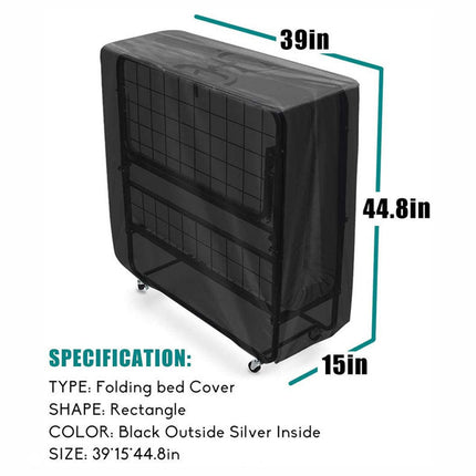 Folding Bed Cover - 99 x 38 x 114 cm - Dustproof Folding Bed Cover - Waterproof Protector - Multifunctional Cover - for 38" Single Folding Bed - Universal - 210D Oxford Cloth - Black.