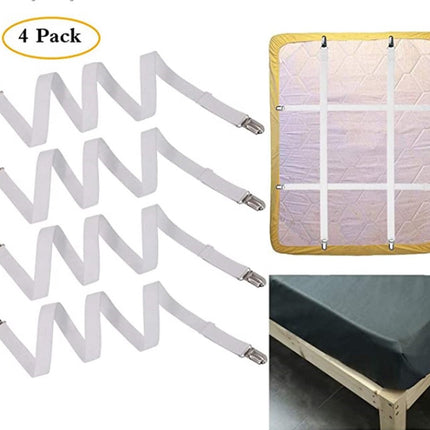 4 pieces - 70-230 cm Sheet tensioners - Sheet clips - Duvet tensioners - Duvet clamps - Bed sheet clamp - Sheet braces - Elastic fitted sheet tensioners - Adjustable - for sheets, ironing board, mattress or sofa.