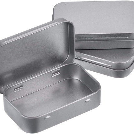 Mini Tin Cans - Pack of 3 - Storage Box - Metal - Hinged Tin Can - With Lid - Rectangular Tin Can - Mini Portable Box - Suitable for Home, Office, Outings and Travel - 95x60x20mm - Silver.