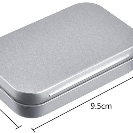 Mini Tin Cans - Pack of 3 - Storage Box - Metal - Hinged Tin Can - With Lid - Rectangular Tin Can - Mini Portable Box - Suitable for Home, Office, Outings and Travel - 95x60x20mm - Silver.