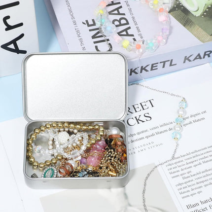 Mini Tin Cans - Pack of 3 - Storage Box - Metal - Hinged Tin Can - With Lid - Rectangular Tin Can - Mini Portable Box - Suitable for Home, Office, Outings and Travel - 95x60x20mm - Silver.