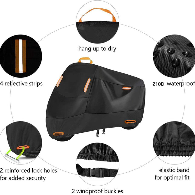 Waterproof Motorcycle Cover - Outdoor Motorcycle Cover - Waterproof Motorcycle Covers - Motorcycle Cover - Outdoor & Indoor - Universal Motorcycle - 210D Oxford Fabric - XL(230*95*125cm) - Black.