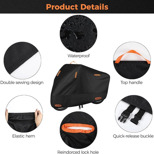 Waterproof Motorcycle Cover - Outdoor Motorcycle Cover - Waterproof Motorcycle Covers - Motorcycle Cover - Outdoor & Indoor - Universal Motorcycle - 210D Oxford Fabric - XXL(245*105*125cm) - Black.