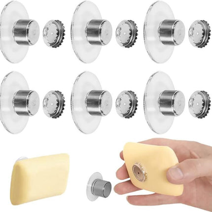 6 pieces magnetic soap holder - Magnetic soap holders with suction cup - Magnetic shower soap holder - Stainless steel wall bracket - No drilling required - Bathroom kitchen toilet - 40X26MM.