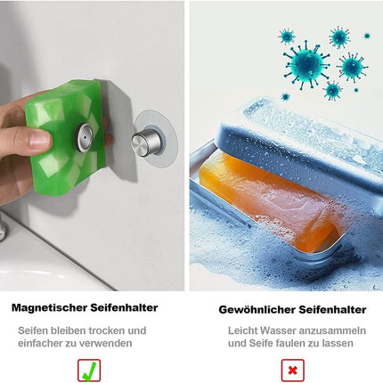 6 pieces magnetic soap holder - Magnetic soap holders with suction cup - Magnetic shower soap holder - Stainless steel wall bracket - No drilling required - Bathroom kitchen toilet - 40X26MM.