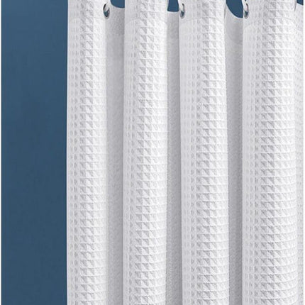 Waffle shower curtain - 80x180CM - White - With 6 plastic hooks - For bathroom and toilet - White - Anti-mold - Polyester - Cube Design - Shower curtain.