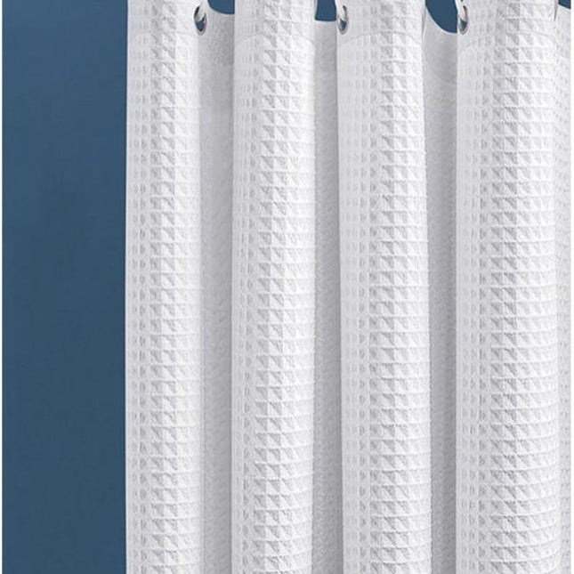Waffle shower curtain - 80x180CM - White - With 6 plastic hooks - For bathroom and toilet - White - Anti-mold - Polyester - Cube Design - Shower curtain.