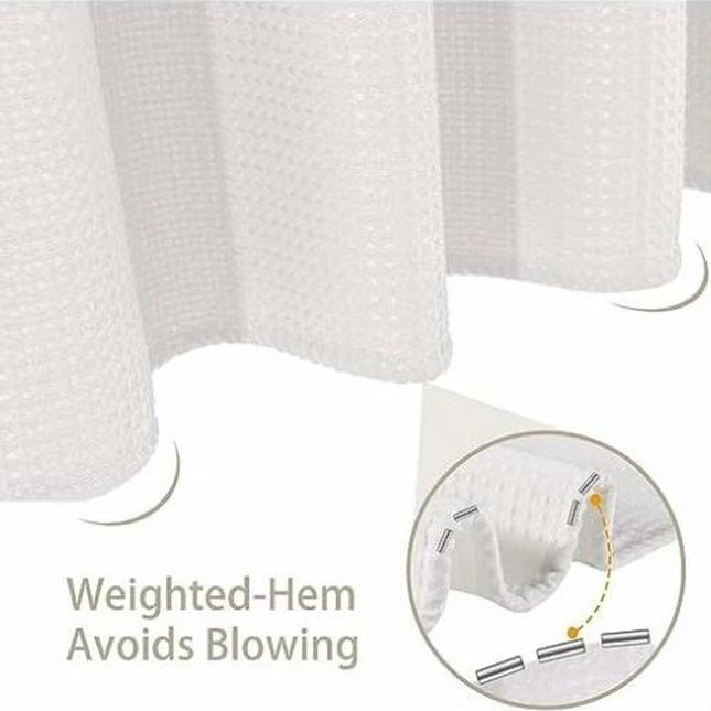 Waffle shower curtain - 80x180CM - White - With 6 plastic hooks - For bathroom and toilet - White - Anti-mold - Polyester - Cube Design - Shower curtain.