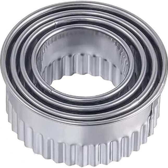 4 Pieces - Cookie Cutter - Round - Cookie Cutters - Cookie Cutters - Φ75/65/54/43mm - Serrated Edge - Silver - Stainless Steel.