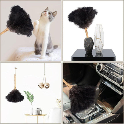 Ostrich Feather Duster - 40cm Long - Wooden Handle - Universal - Brown - Reusable and Washable Car Dusters - Eco-Friendly Cleaning Dusters - Feather Dusters.