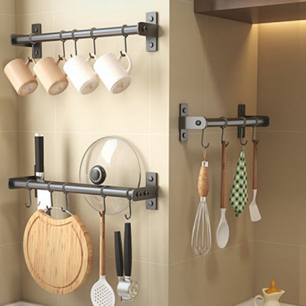 Kitchen hooks - with 5 hooks - hanging rail kitchen rail wall bracket - Kitchen organizer - To hang spatulas, soup spoons or knives - Towel rack - Hanging rack - Hanging hooks - Wall hooks - gun grey - 40cm - stainless steel.