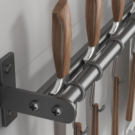 Kitchen hooks - with 5 hooks - hanging rail kitchen rail wall bracket - Kitchen organizer - To hang spatulas, soup spoons or knives - Towel rack - Hanging rack - Hanging hooks - Wall hooks - gun grey - 40cm - stainless steel.