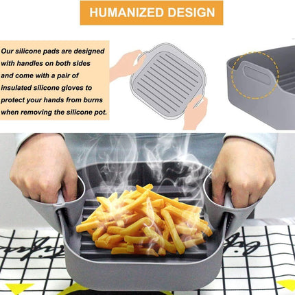 Airfryer accessories - Silicone baking dish - Hot air fryer - Baking tins - Baking paper alternative - Basket baking tin - 20 CM - including gloves and oil brush - gray - Accessories.