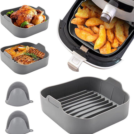 Airfryer accessories - Silicone baking dish - Hot air fryer - Baking tins - Baking paper alternative - Basket baking tin - 20 CM - including gloves and oil brush - gray - Accessories.