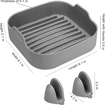 Airfryer accessories - Silicone baking dish - Hot air fryer - Baking tins - Baking paper alternative - Basket baking tin - 20 CM - including gloves and oil brush - gray - Accessories.