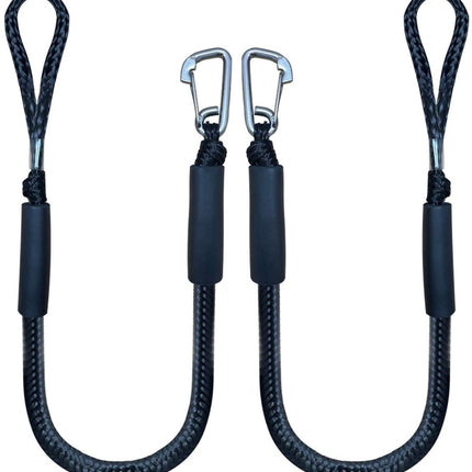 Mooring Rope Boat Equipment - 2 Pieces - Extendable 1.2 - 1.7M - Mooring Rope for Boats - Black - Mooring Rope - Boat Rope - Boat Accessories for Boats Dock - Dock Line with Hooks - For Boats, Kayaks, Jet Skis, Pontoons, Canoes.