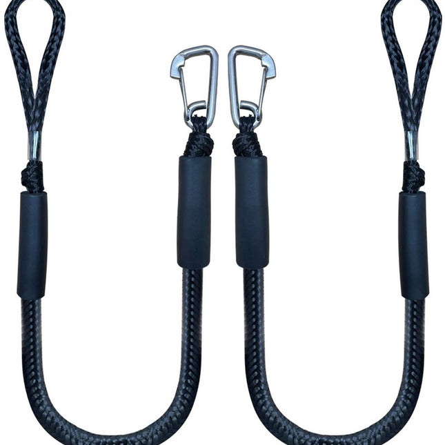 Mooring Rope Boat Equipment - 2 Pieces - Extendable 1.2 - 1.7M - Mooring Rope for Boats - Black - Mooring Rope - Boat Rope - Boat Accessories for Boats Dock - Dock Line with Hooks - For Boats, Kayaks, Jet Skis, Pontoons, Canoes.