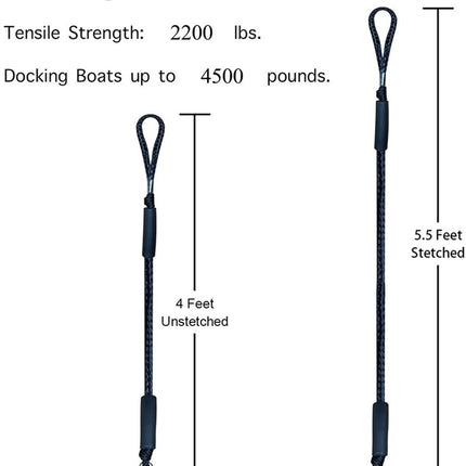 Mooring Rope Boat Equipment - 2 Pieces - Extendable 1.2 - 1.7M - Mooring Rope for Boats - Black - Mooring Rope - Boat Rope - Boat Accessories for Boats Dock - Dock Line with Hooks - For Boats, Kayaks, Jet Skis, Pontoons, Canoes.