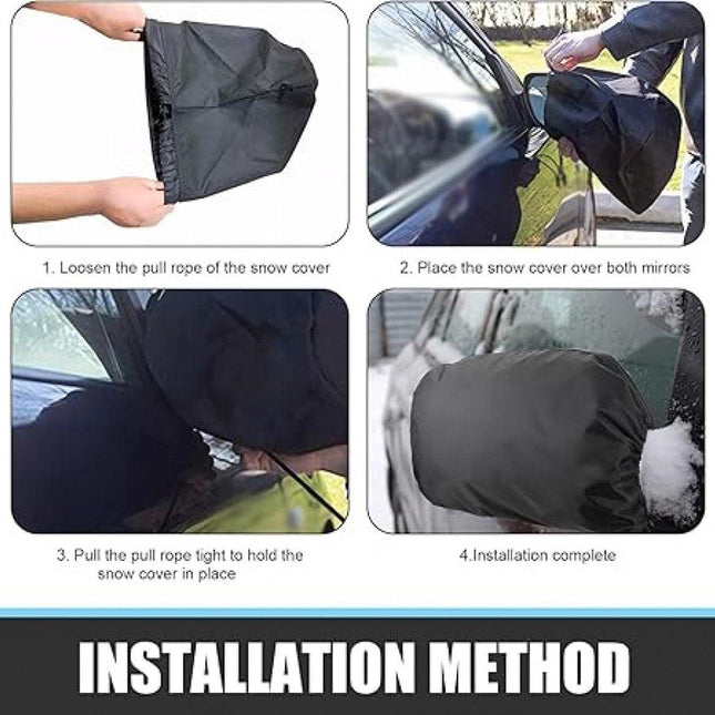 Pieces - Side Mirror Cover - Car Side Mirror Protective Cover - Anti-Frost Cover - Rearview Mirror Protective Cover - 420D Oxford Cloth - Universal - Waterproof - Protection - Black - 33*27cm.