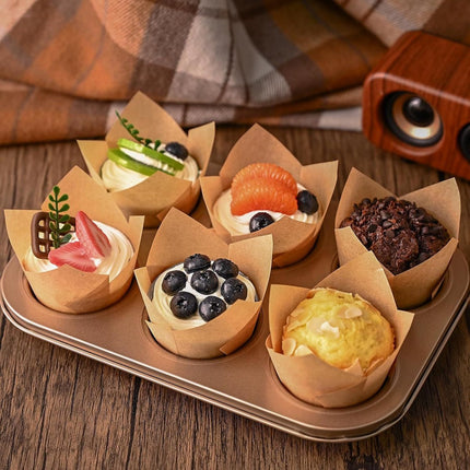 Set of 120 Paper Muffin Cups - Tulip Design - Food Grade Baking Paper - Non-Stick - High Temperature Resistant - For Wedding, Kids Birthday Party Supplies.