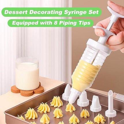 Set of 9 pieces - Piping tips - Garnishing syringe - with 8 piping tips - Whipped cream syringe - cupcake - decoration set - cake - decoration - Reusable - plastic - 15.6*6.4cm - white.