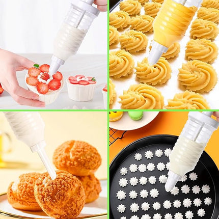 Set of 9 pieces - Piping tips - Garnishing syringe - with 8 piping tips - Whipped cream syringe - cupcake - decoration set - cake - decoration - Reusable - plastic - 15.6*6.4cm - white.