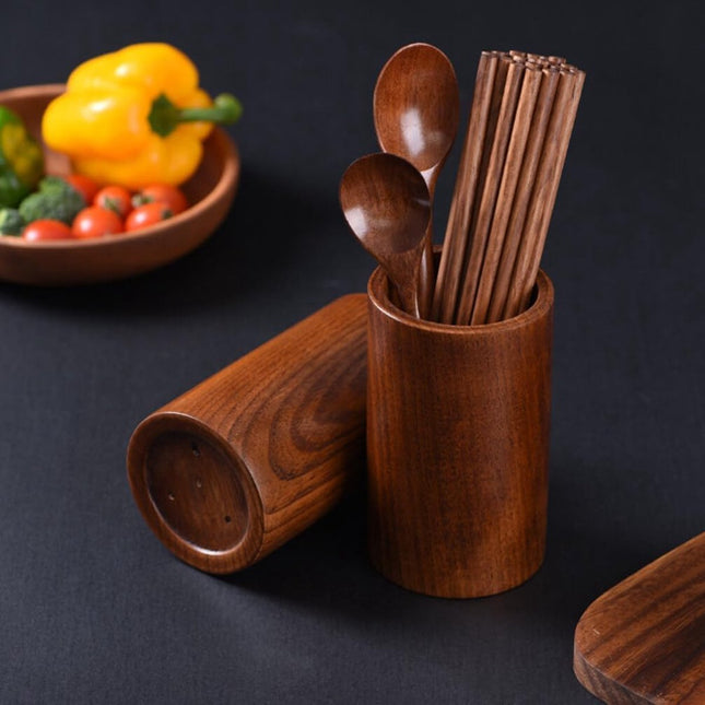 Cutlery Stand - Wooden Kitchen Utensil Holder - Cutlery Holder - Countertop Organizer - Cutlery Drainer - Chopstick Holder - Wood - 15cm - Kitchen Aid for Kitchen - Kitchen Organizer.