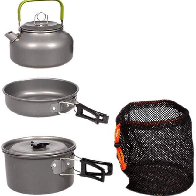 3 pieces - Cooking set - Camping Cooking set - Cookware - Camping Pan Set - Camping Cookware Kit - Kitchenware set - saucepan, pan, teapot - for 2-3 persons - for Outdoor Picnic Camping Hiking - Foldable - aluminum.