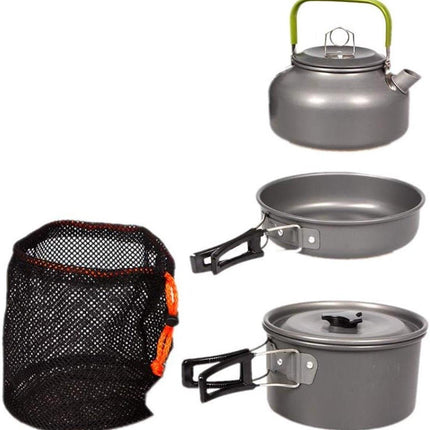 3 pieces - Cooking set - Camping Cooking set - Cookware - Camping Pan Set - Camping Cookware Kit - Kitchenware set - saucepan, pan, teapot - for 2-3 persons - for Outdoor Picnic Camping Hiking - Foldable - aluminum.