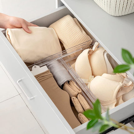 Drawer divider - 4 pieces - Drawer divider - Drawer organizer - Tools - Adjustable/extendable (27.5-52 cm) - For Clothes/Kitchen/Bathroom/Wardrobe - Transparent - Plastic.