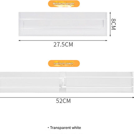 Drawer divider - 4 pieces - Drawer divider - Drawer organizer - Tools - Adjustable/extendable (27.5-52 cm) - For Clothes/Kitchen/Bathroom/Wardrobe - Transparent - Plastic.