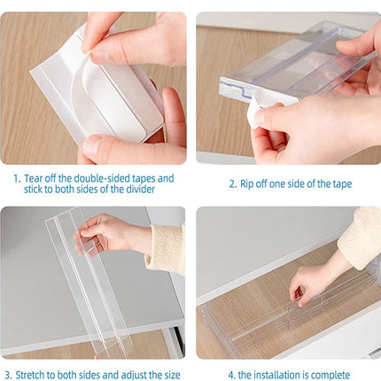 Drawer divider - 4 pieces - Drawer divider - Drawer organizer - Tools - Adjustable/extendable (27.5-52 cm) - For Clothes/Kitchen/Bathroom/Wardrobe - Transparent - Plastic.