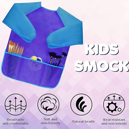 4 pieces - Children's apron - apron - Painting apron - Painting apron - craft apron - color - Long sleeves - waterproof - with 3 pockets - Art smocks - Clothing protector.