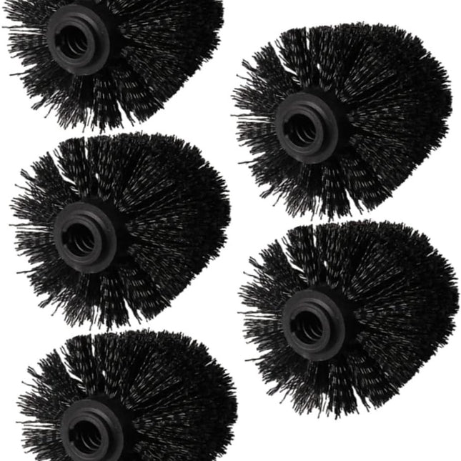 Toilet Brush Head - 5 Pieces - Loose Brush Head for Toilet Brush - Plastic - Loose Toilet Brush Head - Brush Head Set for Toilet Brush - Universal - Thread 12 mm - Suitable for Bathrooms - 80*100mm - Black.