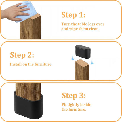 Chair Leg Caps - 20 Pieces - Chair Leg Protectors - PVC - Oval Furniture Leg Protectors - Floor Protectors - Furniture Protectors - Suitable for Furniture Protection - 16mm x 34mm - Black.