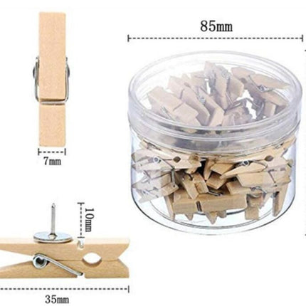 Pin Board Pins - 50 Pieces - Wooden Clip Pushpins - Pin Board Pins - Pushpins - For Memos & Photos - Wall & Wall Decoration - Suitable for Cork Board Art, Pin Boards, Craft Projects & Photography Supplies - 3.5*0.7cm - Light Brown.
