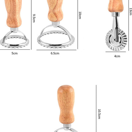 Set of 4 ravioli cutters - Ravioli makers with wooden handle - Set of 3 shape cutters and 1 pasta wheel for cutting homemade ravioli.