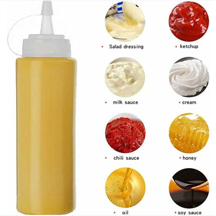 4 pieces - 200 ml - Dosing bottle - Squeeze bottle - Sauce bottle - Garnish bottle - Plastic - White - with spout cap - Leak-proof lids - With check marks - For garnish, sauce or batter.