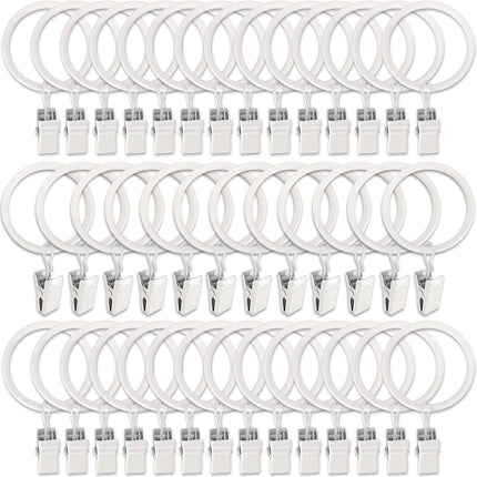Curtain rings - 45 pieces - Inner diameter 3.8CM - White - Curtain clips for curtain rods - Metal clamps with clip - Hooks for shower curtains, towels, tea towels and dishcloths - Curtain hooks - Curtain hooks.