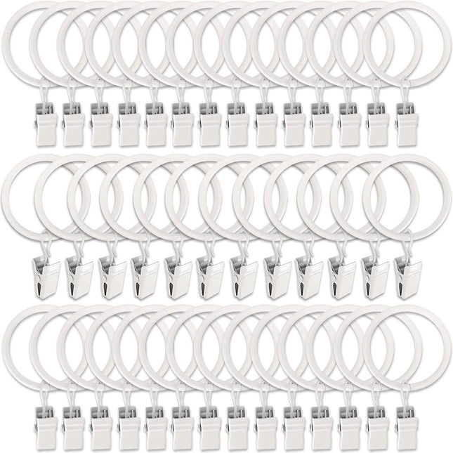 Curtain rings - 45 pieces - Inner diameter 3.8CM - White - Curtain clips for curtain rods - Metal clamps with clip - Hooks for shower curtains, towels, tea towels and dishcloths - Curtain hooks - Curtain hooks.