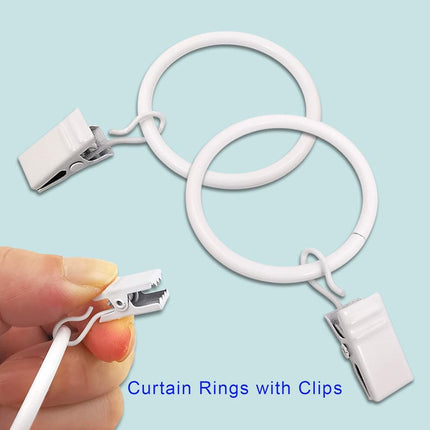 Curtain rings - 45 pieces - Inner diameter 3.8CM - White - Curtain clips for curtain rods - Metal clamps with clip - Hooks for shower curtains, towels, tea towels and dishcloths - Curtain hooks - Curtain hooks.