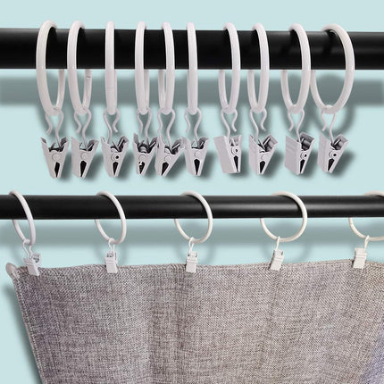 Curtain rings - 45 pieces - Inner diameter 3.8CM - White - Curtain clips for curtain rods - Metal clamps with clip - Hooks for shower curtains, towels, tea towels and dishcloths - Curtain hooks - Curtain hooks.