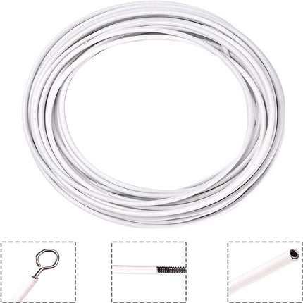 Curtain spiral wire - 10M - Curtain cable - with screw eyes and hooks - 25 sheep eye circles and 25 question mark nails - Spiral wire set - curtain cable line for clothing - Tension spring - white - Metal - for curtain rods, curtains, shower curtains.