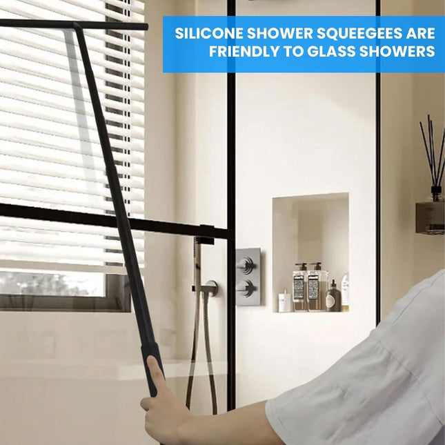 Extendable Shower Squeegee - Shower Squeegee with Holder - Squeegee Shower with 97 cm Telescopic Rod - Aluminum + Silicone - Squeegee - Window Squeegee Shower Squeegee - Squeegee Shower for Shower Doors, Mirrors, Windows, Tiles, Car Windows, Glass Cleanin.