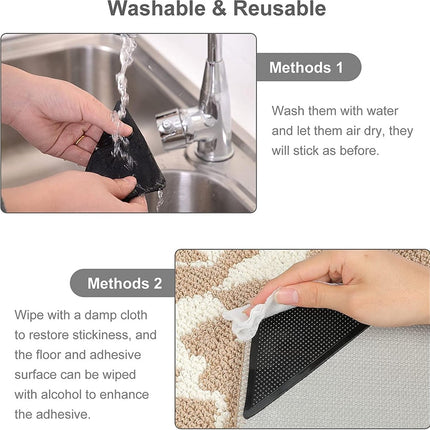 Anti-slip corners - Carpet tape - Carpet grippers - 8 pieces - Anti-slip mat, rug, carpet - Reusable pads - Self-adhesive double-sided.