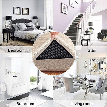 Anti-slip corners - Carpet tape - Carpet grippers - 8 pieces - Anti-slip mat, rug, carpet - Reusable pads - Self-adhesive double-sided.
