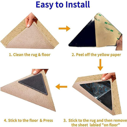 Anti-slip corners - Carpet tape - Carpet grippers - 8 pieces - Anti-slip mat, rug, carpet - Reusable pads - Self-adhesive double-sided.
