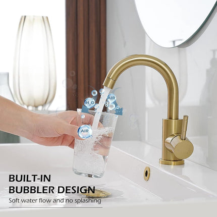Faucet - Kitchen Faucet - Sink Faucet - 360° Rotatable Mixer Tap - Stainless Steel - Gold - with Cover Plate - for 1-3 Hole Installation.