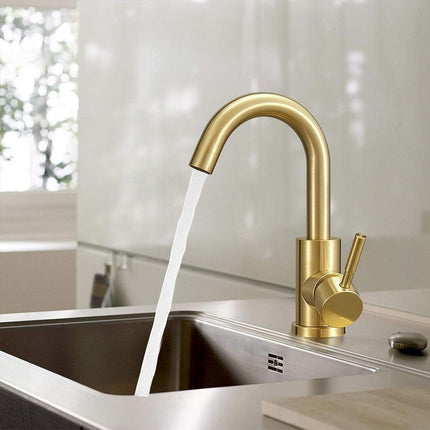 Faucet - Kitchen Faucet - Sink Faucet - 360° Rotatable Mixer Tap - Stainless Steel - Gold - with Cover Plate - for 1-3 Hole Installation.