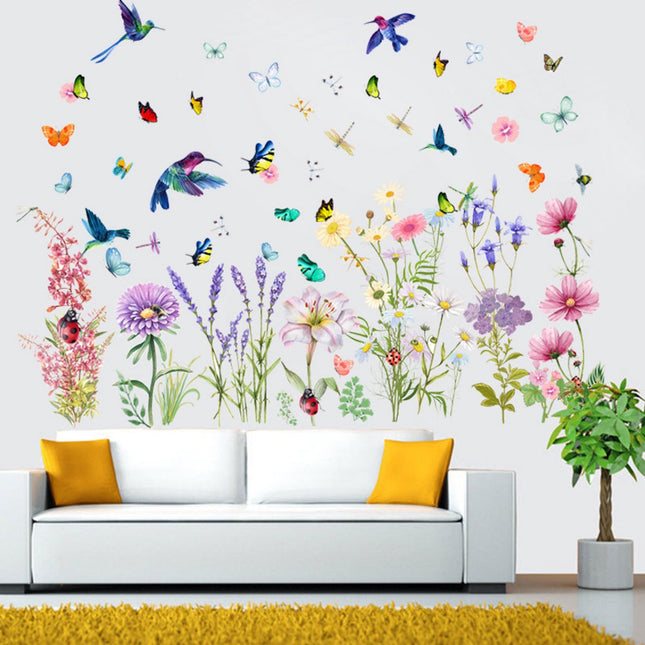 Wall sticker - Flowers/Butterfly/Bird - Reusable/Repositionable - Children's room - Boys - Girls - Home decor - Colorful Wall Sticker - for living room baby rooms bedroom toilet decoration.